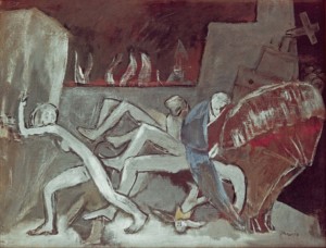 Juan Aranoaren (1901-1973) 'Gernika' (1972) mihise gaineko olio-pintura, 185 x 243 zentrimetrokoa
