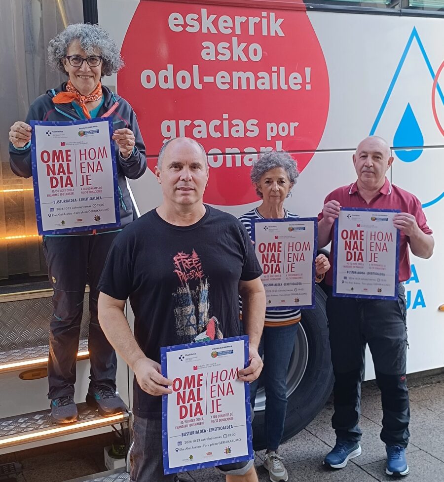 Transfusio eta Giza Ehunen Euskal Zentroak (TGEEZ) 40 edo 50 odol emotetik gora egin dituztenen "elkartasuna eta konpromisoa" eskertzeko omenaldia antolatu du